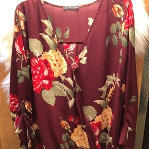 Burgundy blouse with tie sleeves